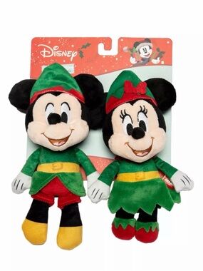 Disney Mickey Minnie Christmas Dog Toys 2 Pack Plush Squeaky Holiday Pet Toys